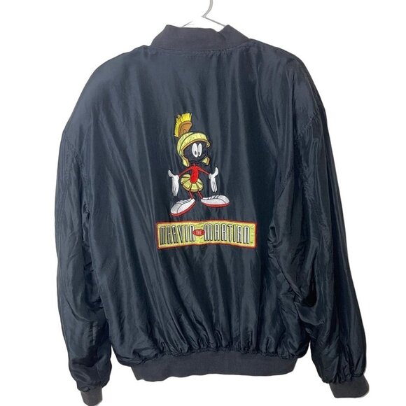 Vintage 90s Mens Bomber Jacket Size Medium Marvin the Martian Silk Looney Tunes - Picture 7 of 7